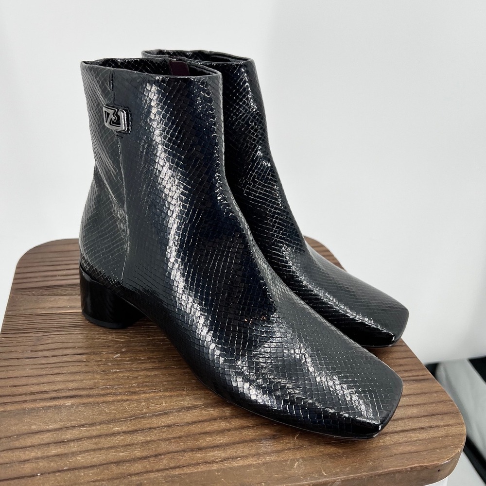 Franco Sarto‎ Noah Black Snakeskin Embossed Square Toe Ankle Boots Womens 8M